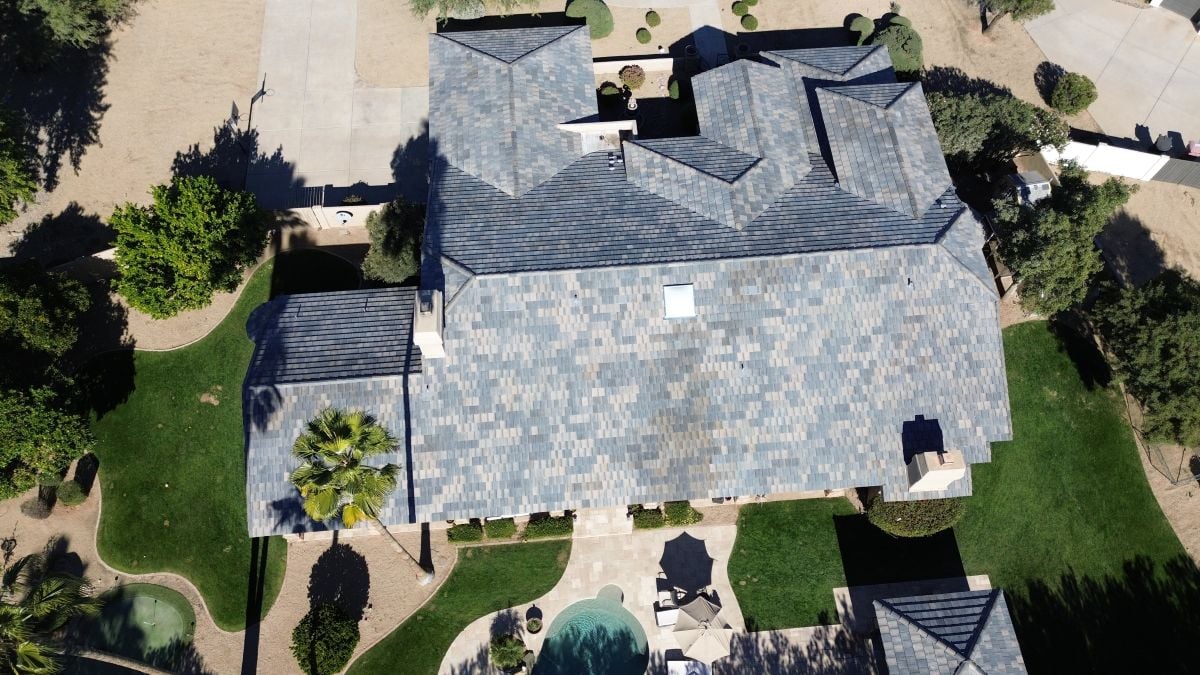 Aerial view of a shingle roof