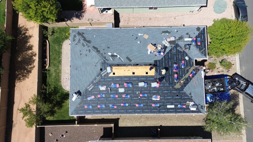 Roof of a house being replaced